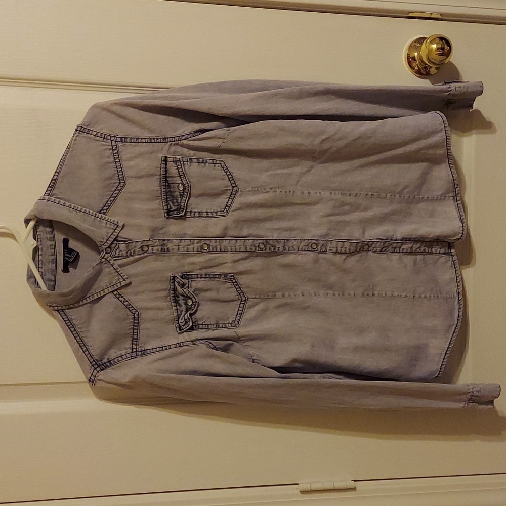 Forever 21 Women's Button-down Grey Jean Shirt